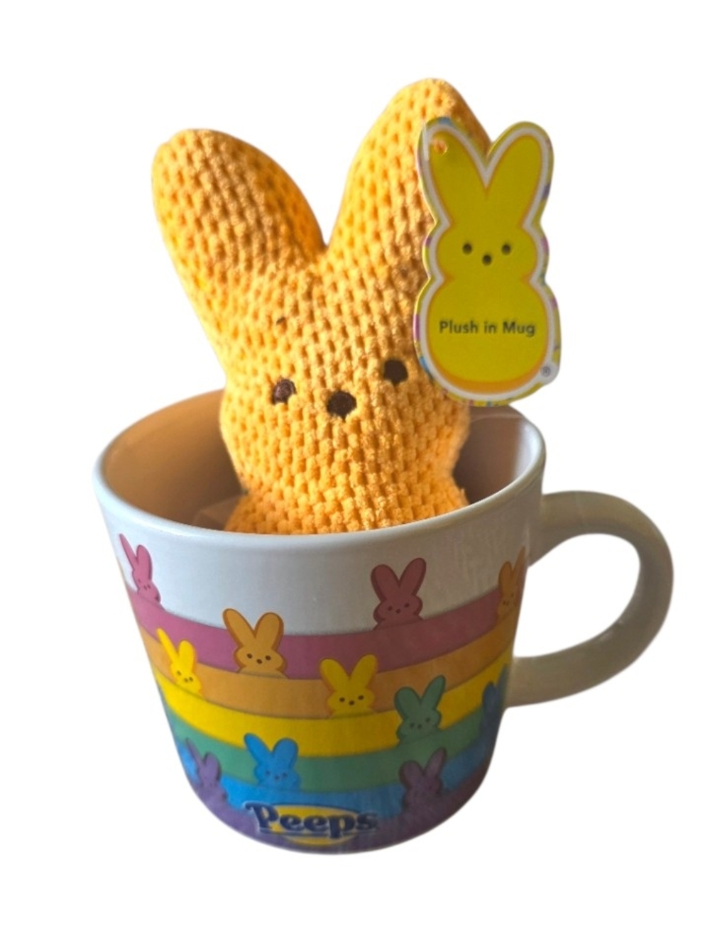 Dan Dee Plush In A Mug Peeps Rainbow Bunny Mug with Orange Plush New 12oz